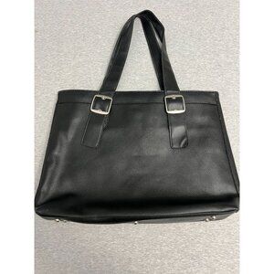 Black Solo New York Womens Faux Leather Tote With Pink Interior Buckle Strap Lap
